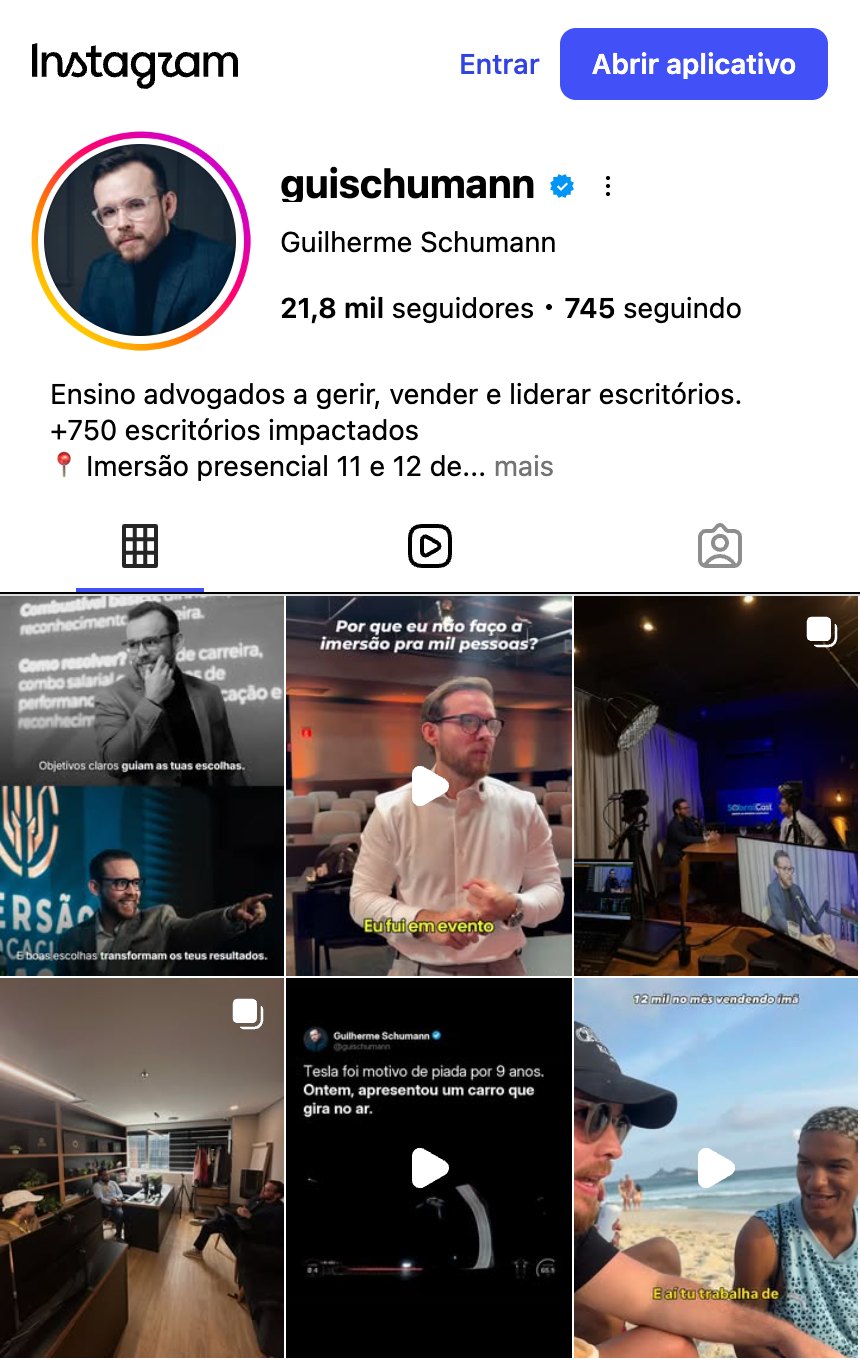Perfil do Instagram @guischumann, Guilherme Schumann